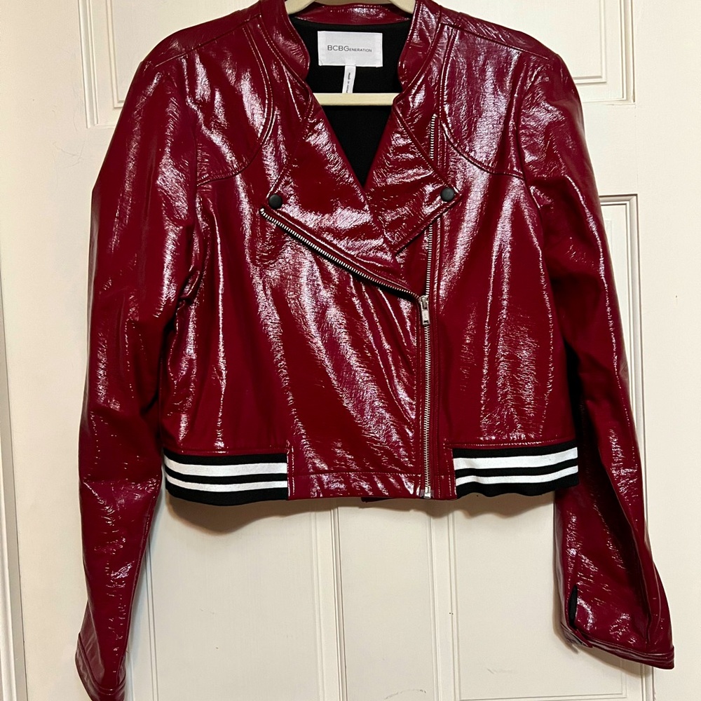 BCBG Red Faux Leather Jacket